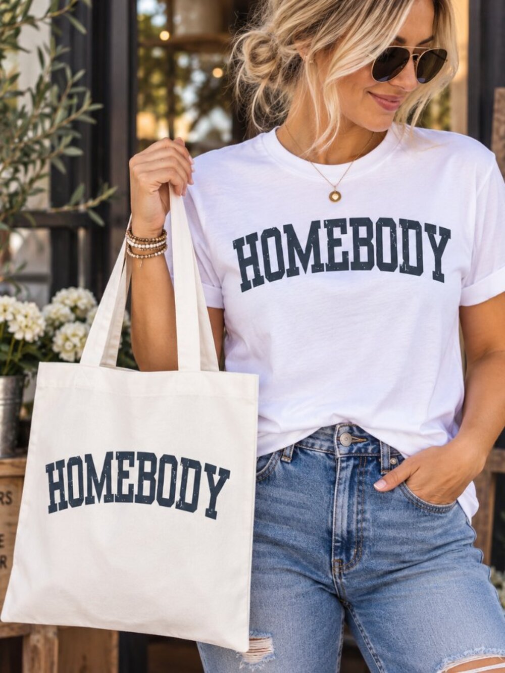 Homebody Custom Graphic T-Shirt AND Tote Bag Gift Set Matching Gift Bundle